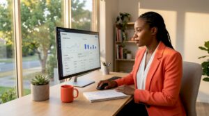 Marketer planning TikTok ecommerce ads on computer