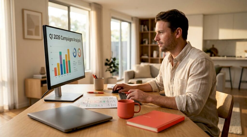 Marketing strategist reviewing digital campaign results