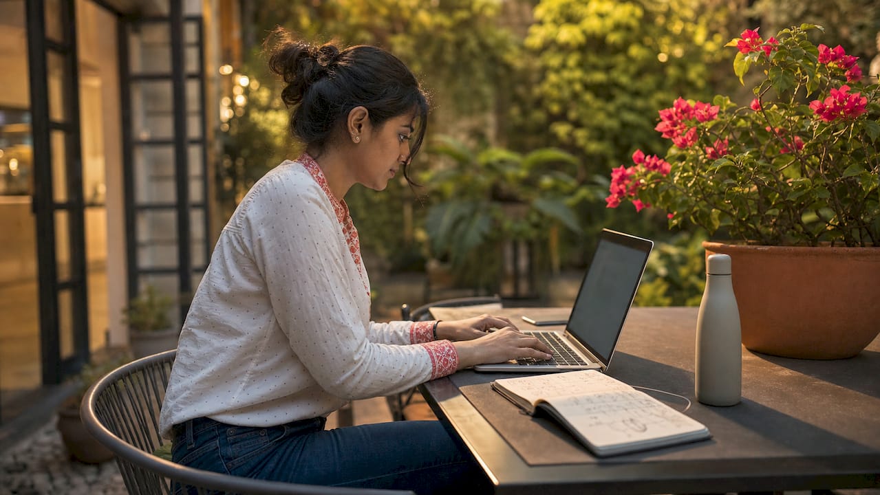 Marketer working on dynamic product advertising laptop