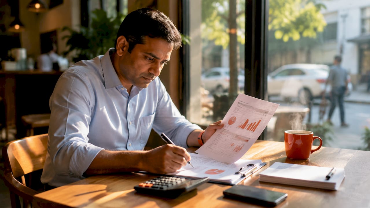 Analyst reviewing ecommerce pricing printouts