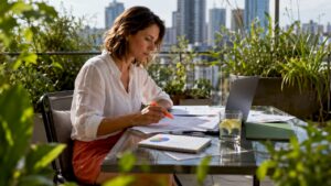 Ecommerce manager analyzing competitive advantage data