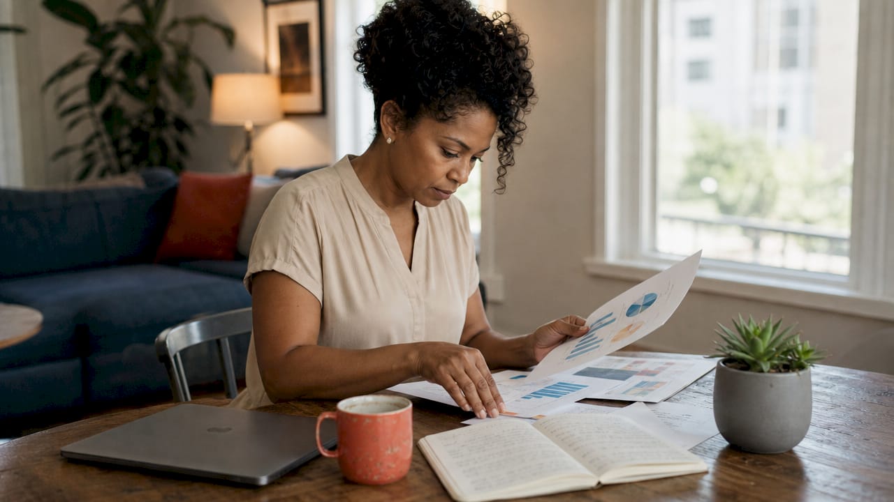 Woman planning media buying strategy at desk