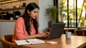 Woman planning ecommerce growth strategy at desk