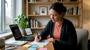 Ecommerce analyst reviewing competitor reports at desk