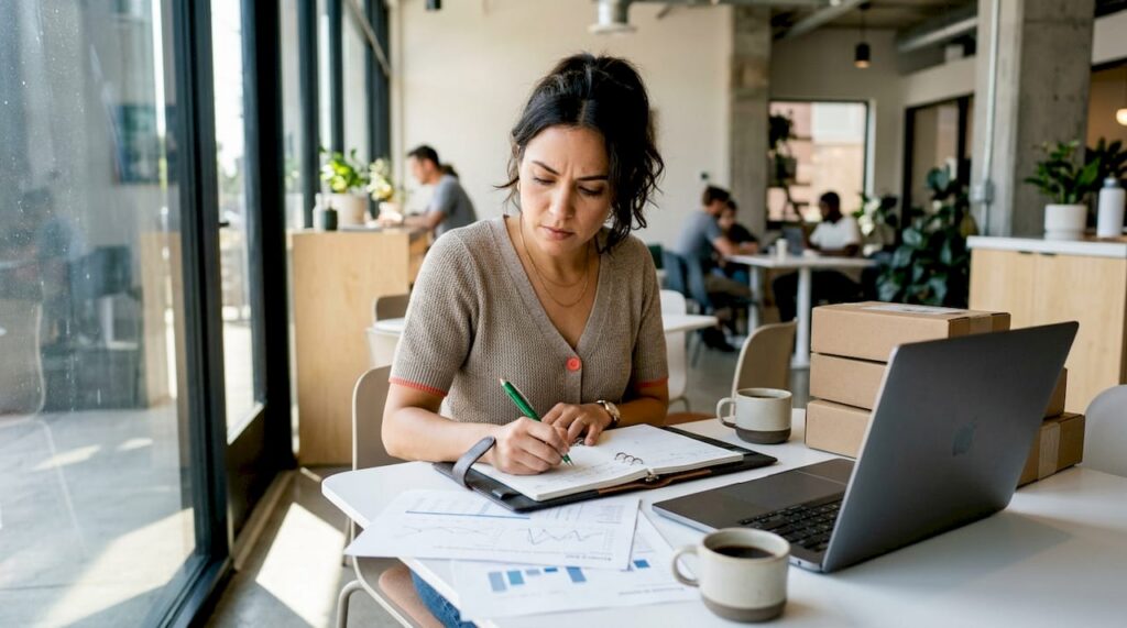 Entrepreneur planning ecommerce growth at home office