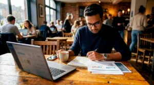 Marketer analyzing ad creative quality data