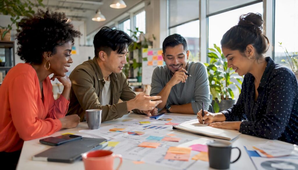 Agile marketing team collaborating around table