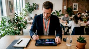 Marketing analyst adjusting ad auction bids