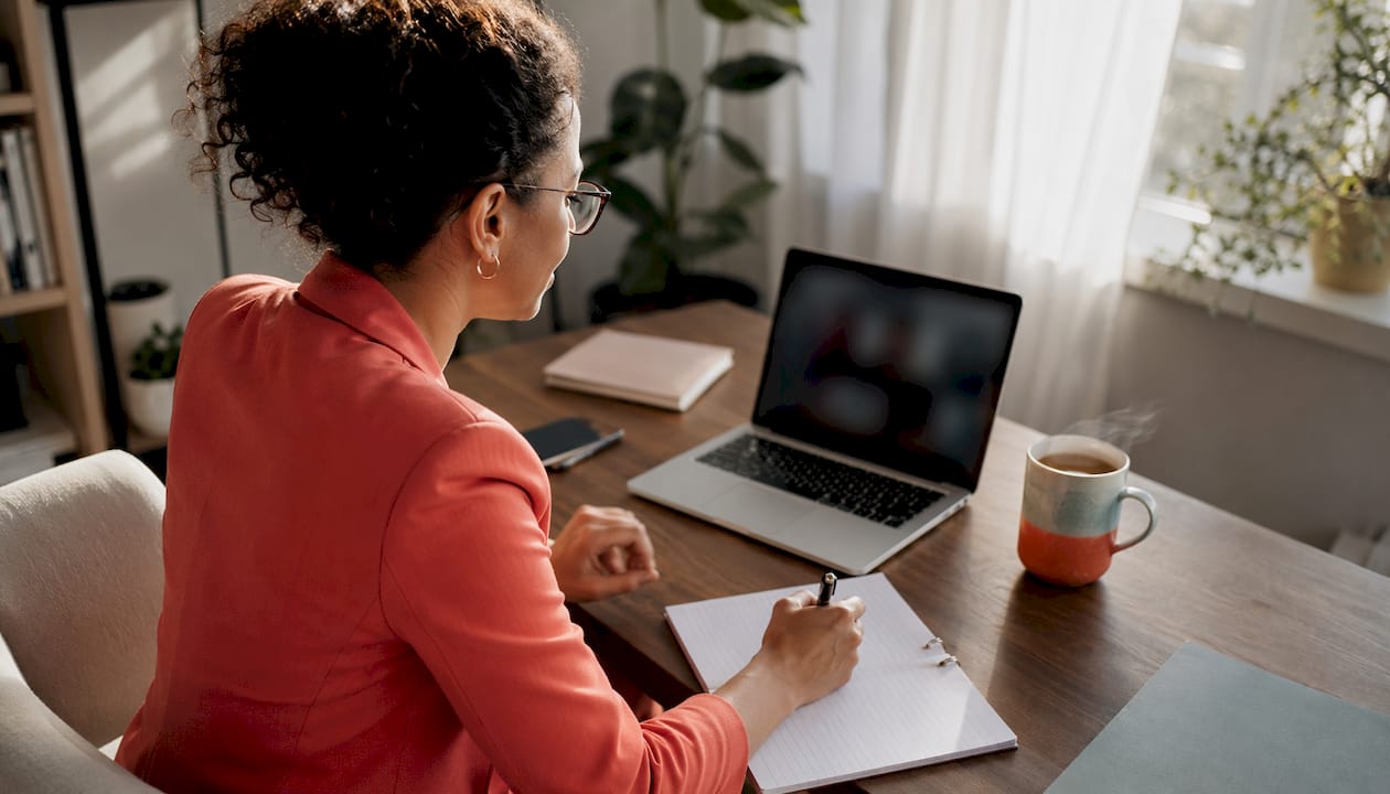 Entrepreneur video calling in home office
