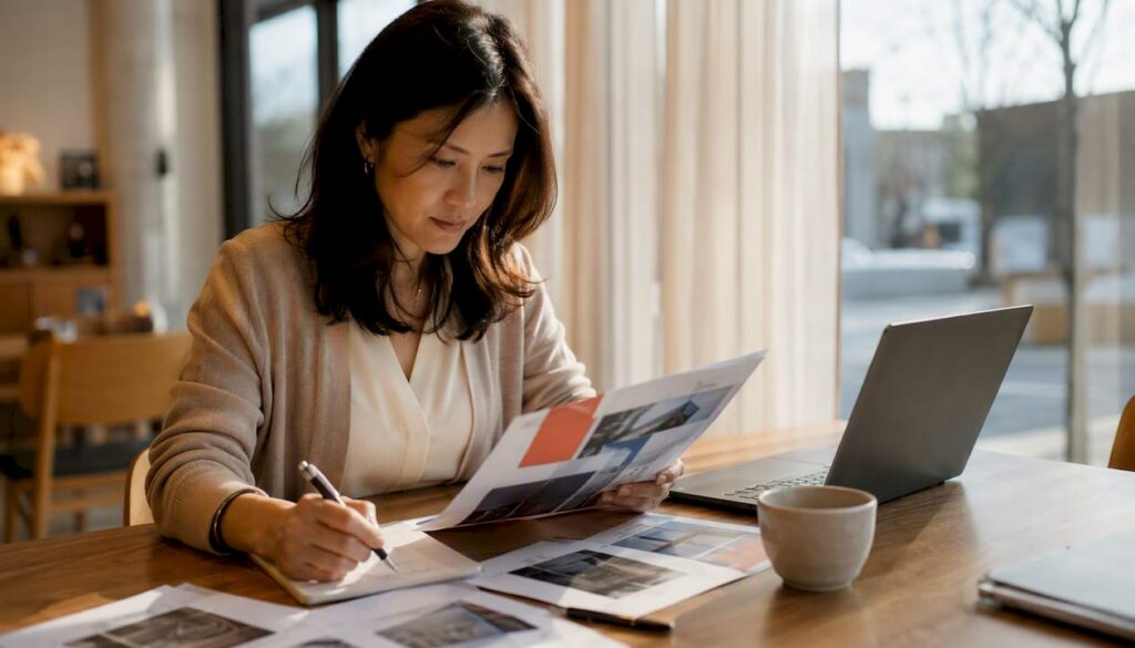 Person reviewing agency alternatives documents