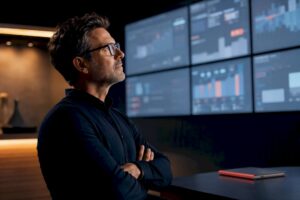 Marketer reviewing conversion signal dashboards