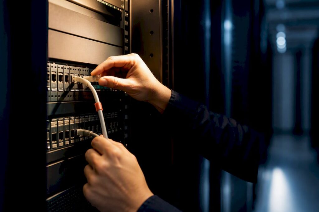 Technician tracing server infrastructure connection