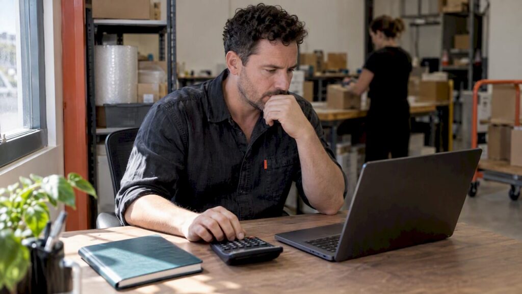 Ecommerce owner reviewing a marketing budget