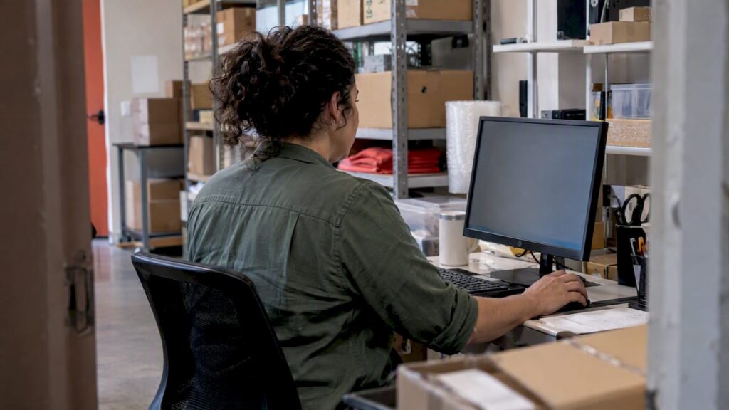 Store owner reviewing a product status